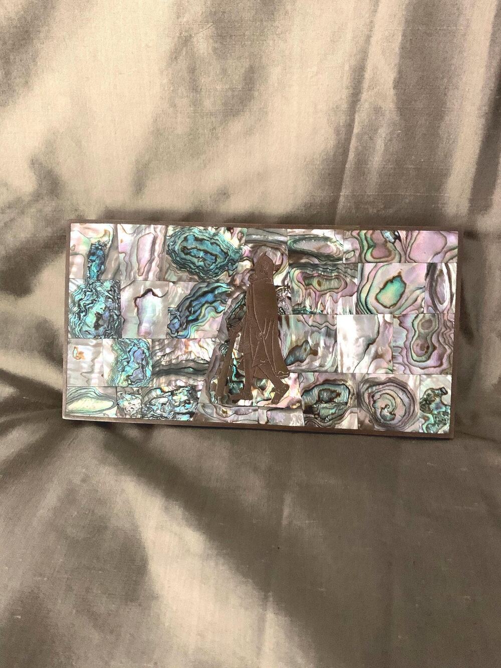 Vintage Mexican Brass Walnut Box | Signed Abalone Inlaid Hinged Trinket Box